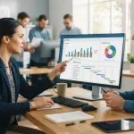 Tela do sistema Ordemio mostrando dashboard com gráficos de orçamentos, agenda e equipes organizadas