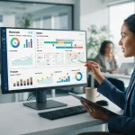 Imagem ilustrativa mostrando uma tela de dashboard integrada com gráficos de manutenção, equipes e finanças em uma empresa pr
